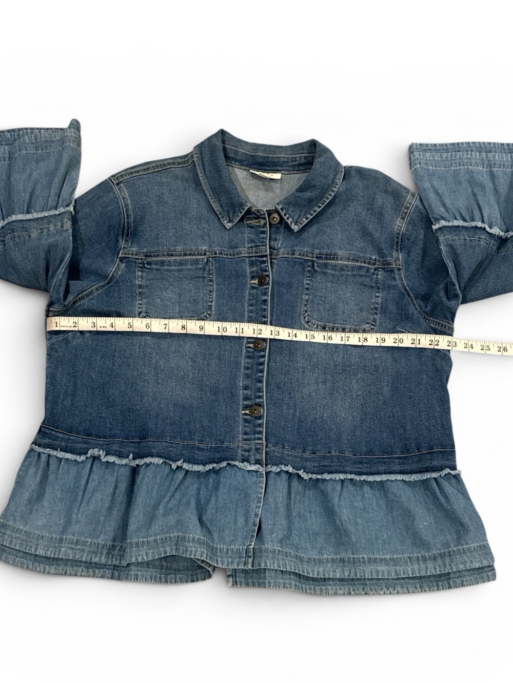 Style & Co. Blue Denim Peplum Ruffle Sleeve Jean Jacket Sz XL - Picture 8 of 10